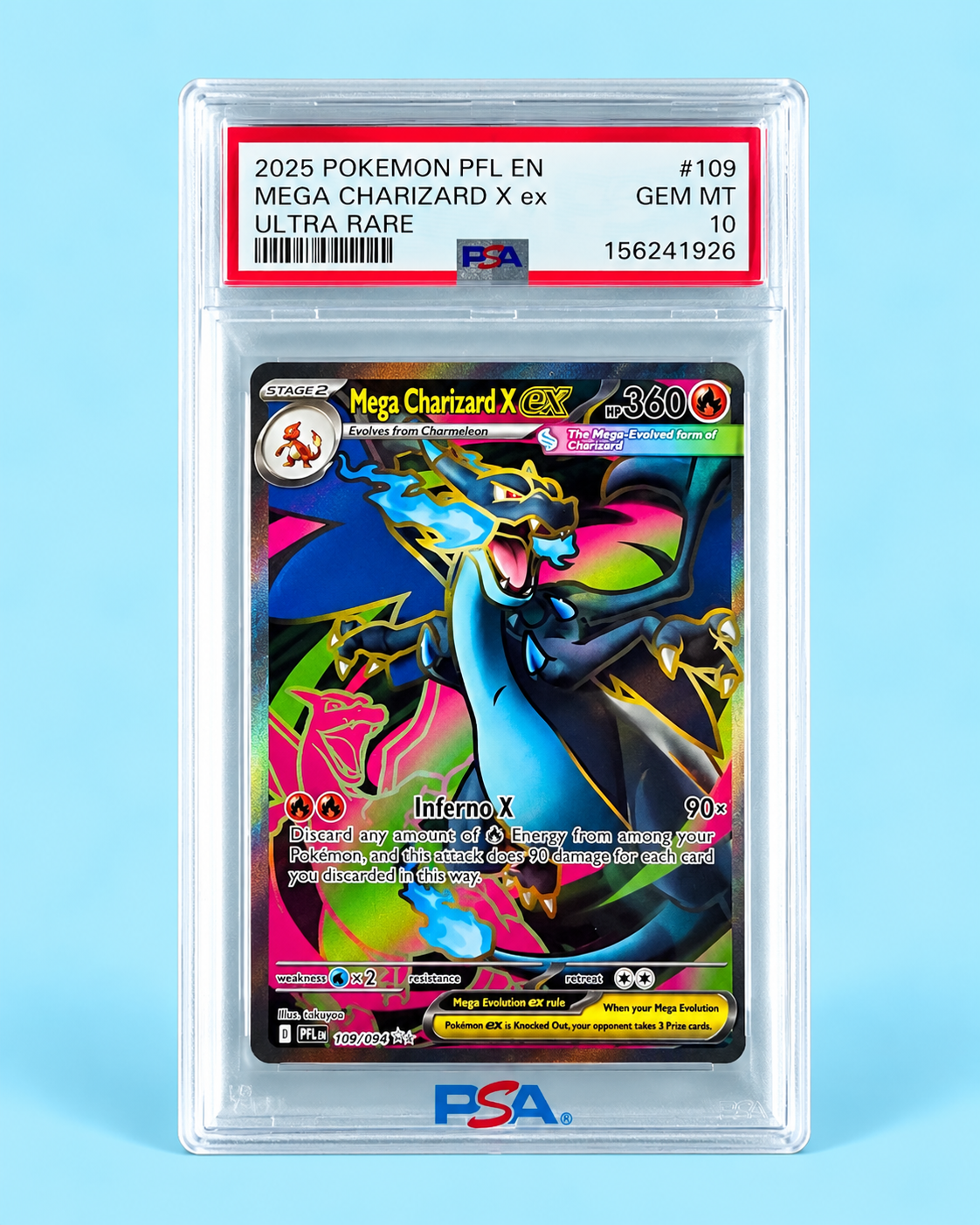 2025 Pokémon Phantasmal Flames Mega Charizard X ex #109 Ultra Rare – PSA 10 Gem Mint