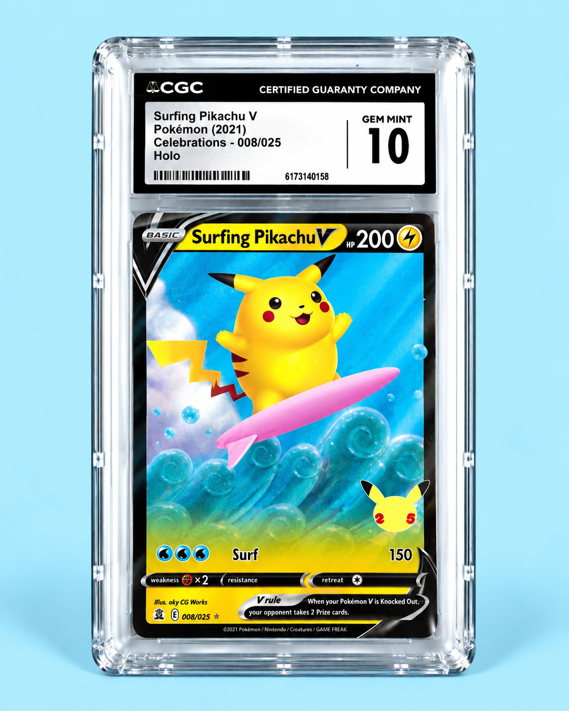 Surfing Pikachu V 008/025 – Celebrations Holo – CGC Gem Mint 10