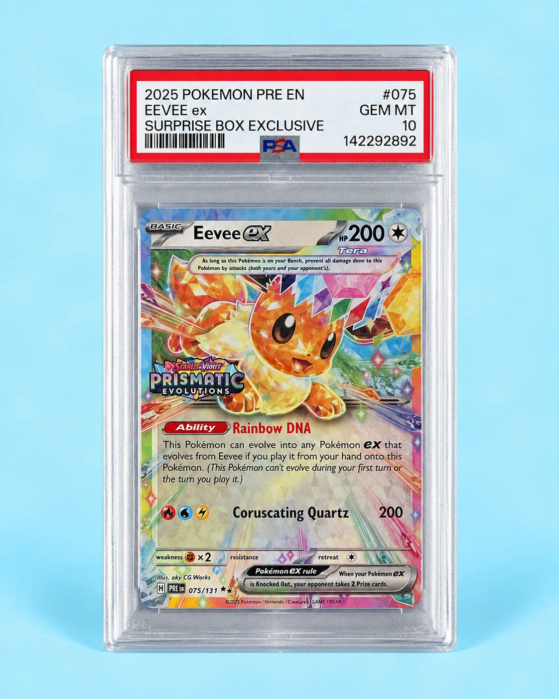 2025 Pokémon Prismatic Evolutions Eevee ex #075 Surprise Box Exclusive – PSA 10 Gem Mint